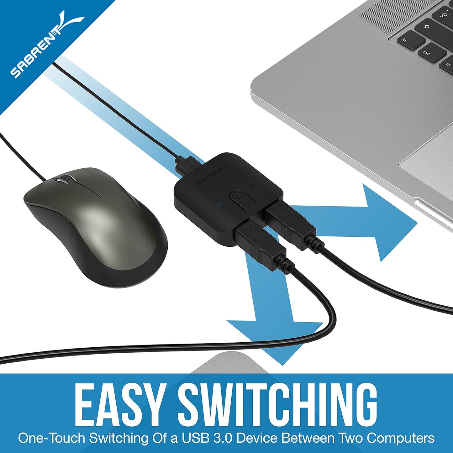 SABRENT USB 3.0 Sharing Switch for Multiple Computers and Peripherals LED Device Indicators (USB-SW30) Black