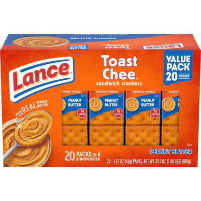 Lance Sandwich Crackers, Variety Pack, 3 Flavors, 20 Individually Wrapped Packs, 6 Sandwiches Each