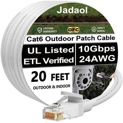 Jadaol Cat 6 Ethernet Cable 50 ft, 10Gbps Support Cat8 Cat7 Network, Flat RJ45 LAN Patch Cable, High-Speed Wired Internet Cable for Router, Modem, Switch, Gaming Consoles, PC, Streaming Devices, White
