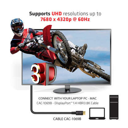 Club3D CAC-2068 VESA Certified DisplayPort to DisplayPort 1.4/Hbr3 M/M Cable DP 1.4 8K 60Hz 2m - 6,56ft