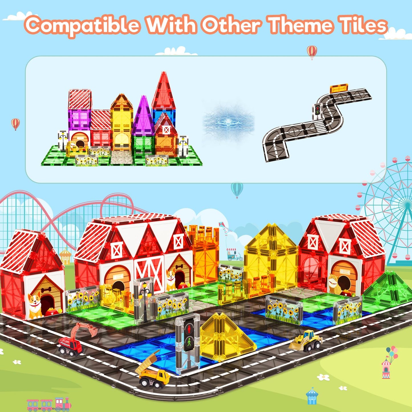 Magnetic Tiles Toddler Building Blocks Toys, Magnet Montessori Kids Toys for 3+ Year Old Boys and Girls, Preschool Learning Sensory STEM Education Gift Games, Birthday Gifts Idea for Kids Toddlers.