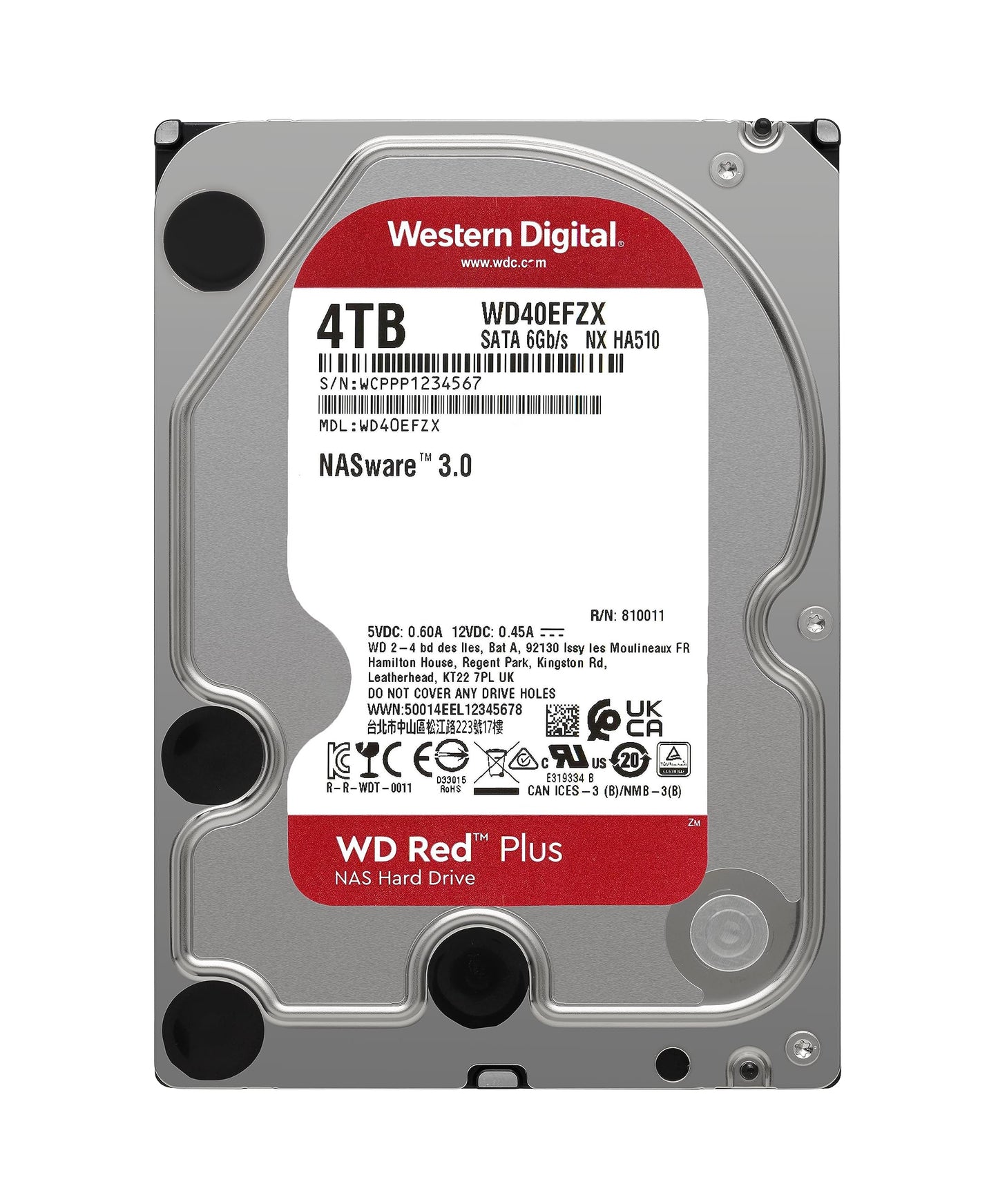 Western Digital 4TB WD Red Plus NAS Internal Hard Drive HDD - 5400 RPM, SATA 6 Gb/s, CMR, 128 MB Cache, 3.5" -WD40EFZX