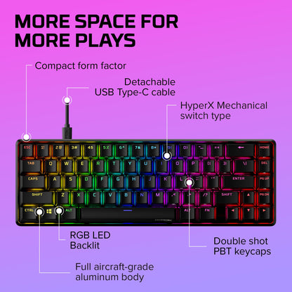 HyperX Alloy Origins 65 - Mechanical Gaming Keyboard – Compact 65% Form Factor - Linear Red Switch - Double Shot PBT Keycaps - RGB LED Backlit - NGENUITY Software Compatible,Black