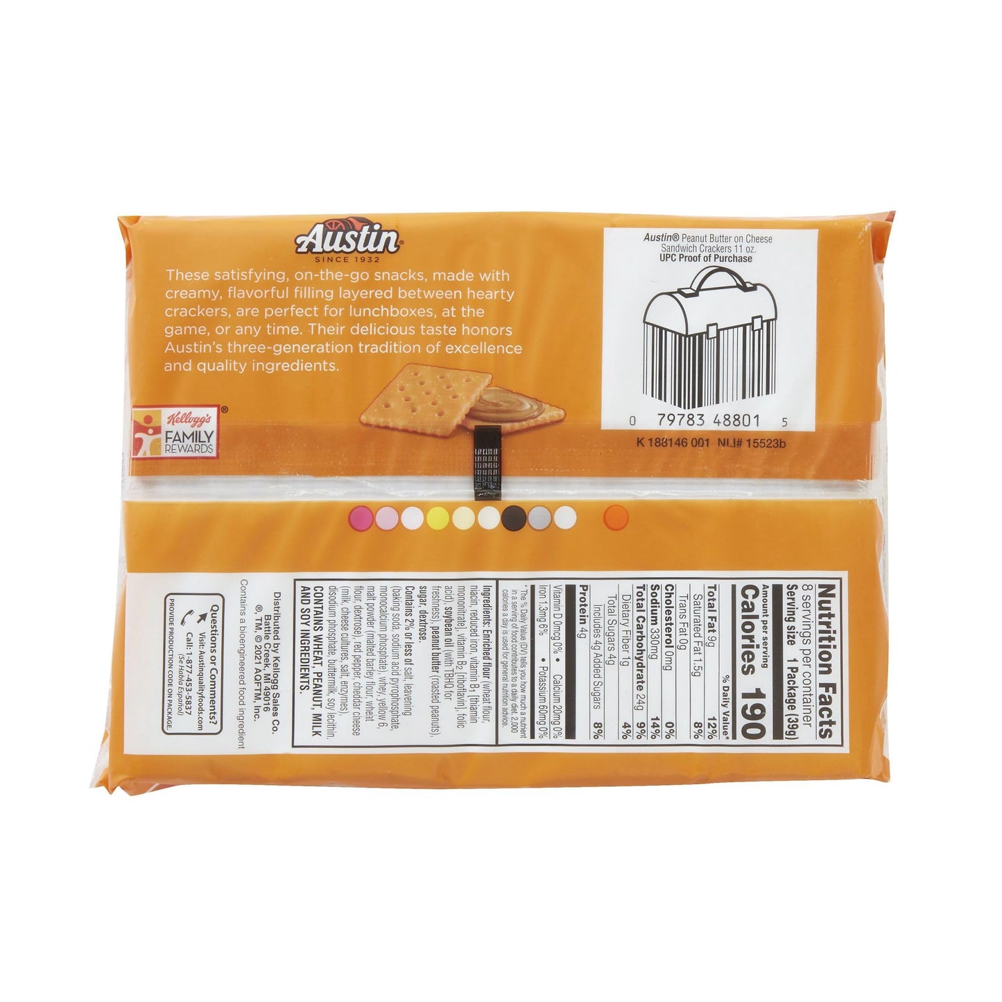 Austin Sandwich Crackers, Single Serve Snack Crackers, Office and Kids Snacks, Peanut Butter on Cheese (12 Trays, 96 Packs)