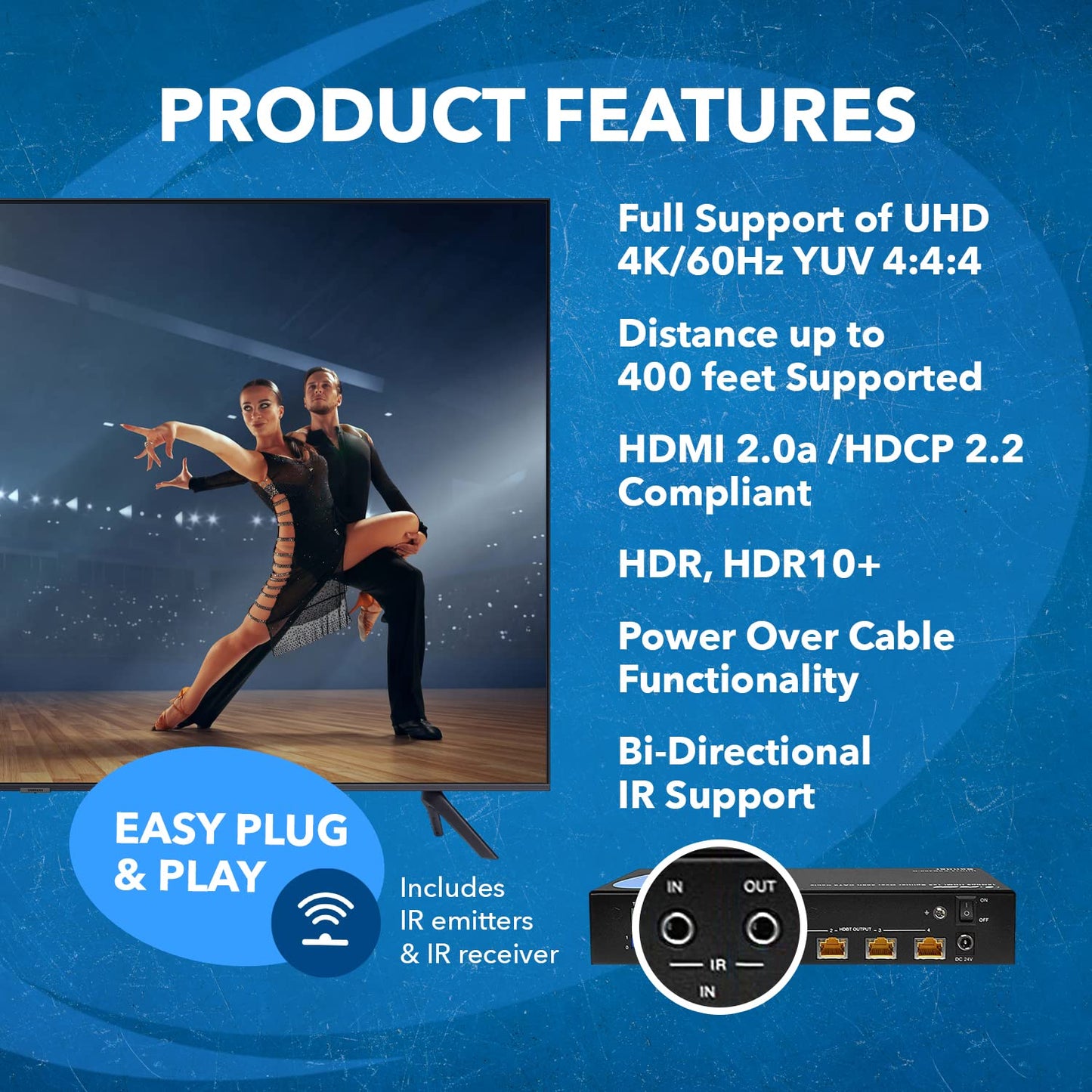 OREI 4K 4x4 HDMI Extender Matrix - UltraHD 4K @ 60Hz 4:4:4 Over Single CAT5e/6/7 Cable with HDR Switcher & IR Control, RS-232 - Up to 230 Ft - 1080P Downscale - 4 x Loop Out - 4 Receivers Included