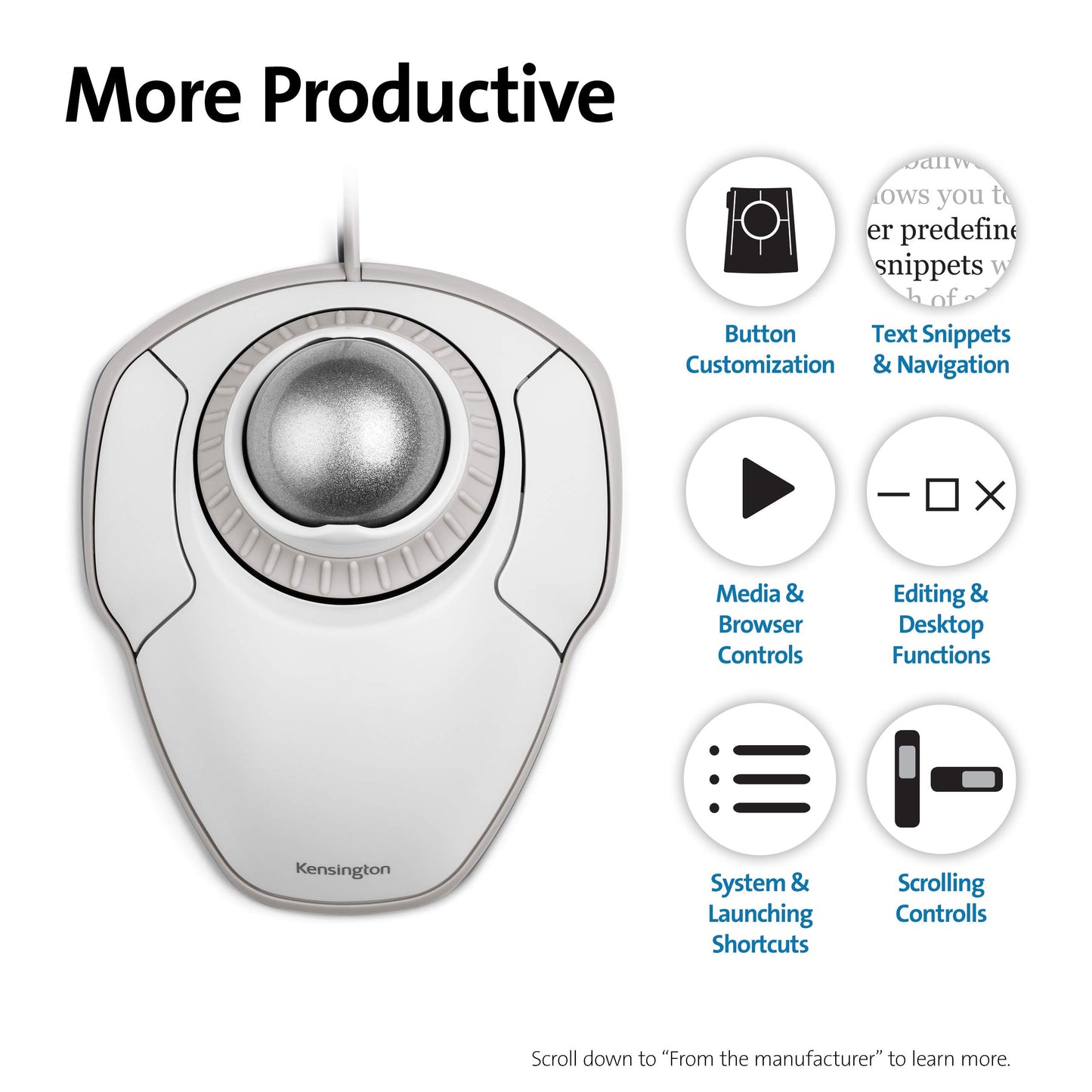 Kensington Orbit Trackball Mouse with Scroll Ring (K72337US), 4 1/2X5 1/2X2"