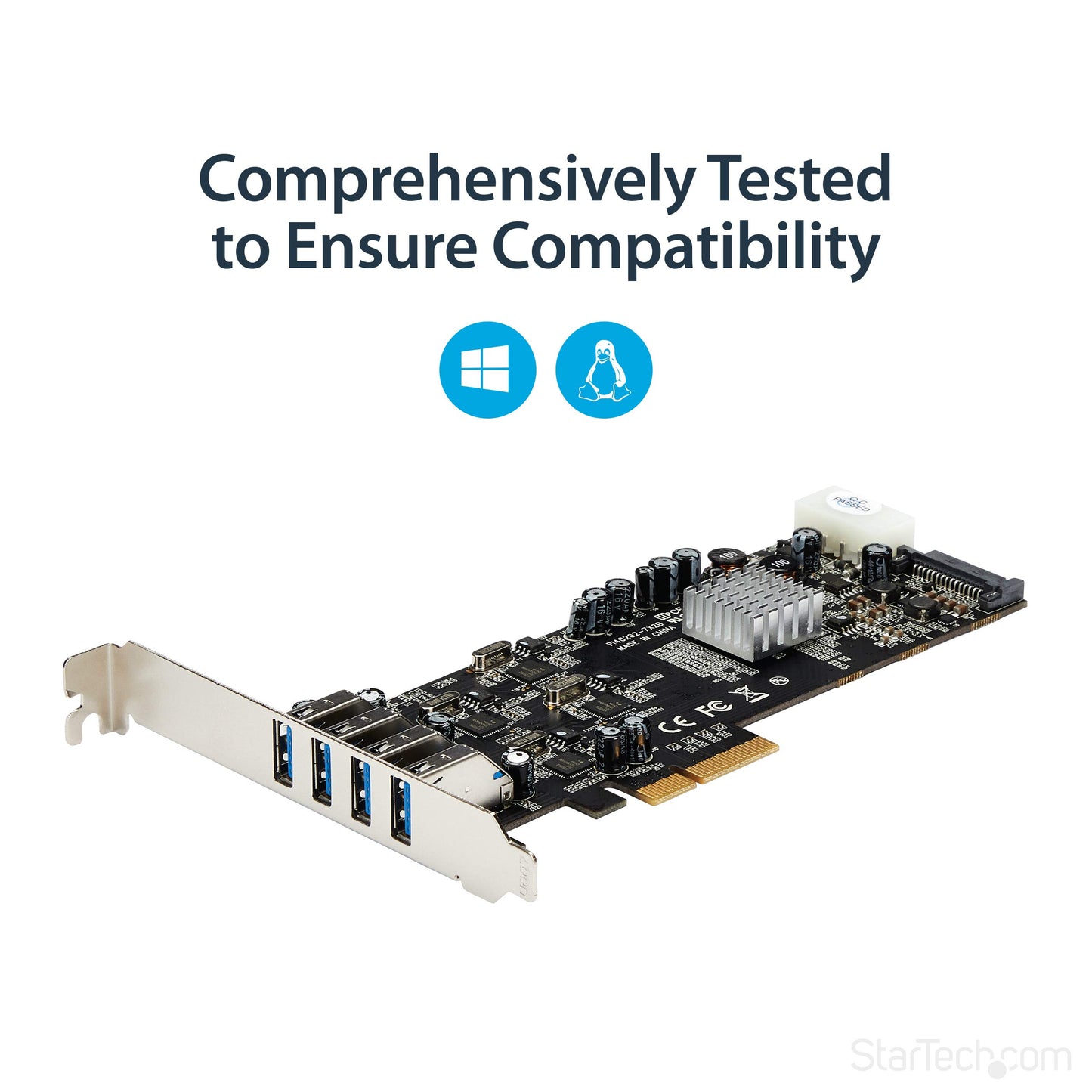 StarTech.com 4 Port USB 3.0 PCIe Card w/ 4 Dedicated 5Gbps Channels (USB 3.2 Gen 1) - UASP - SATA / LP4 Power - PCI Express Adapter Card (PEXUSB3S44V)