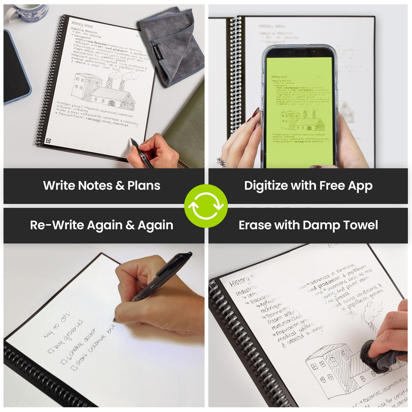 Rocketbook Fusion Hybrid Reusable Planner and Notebook in One, Additional Blank Pages, Goal and Project Tracker, Undated Planner, Letter Size 8.5x11, Black (Pack of 1)