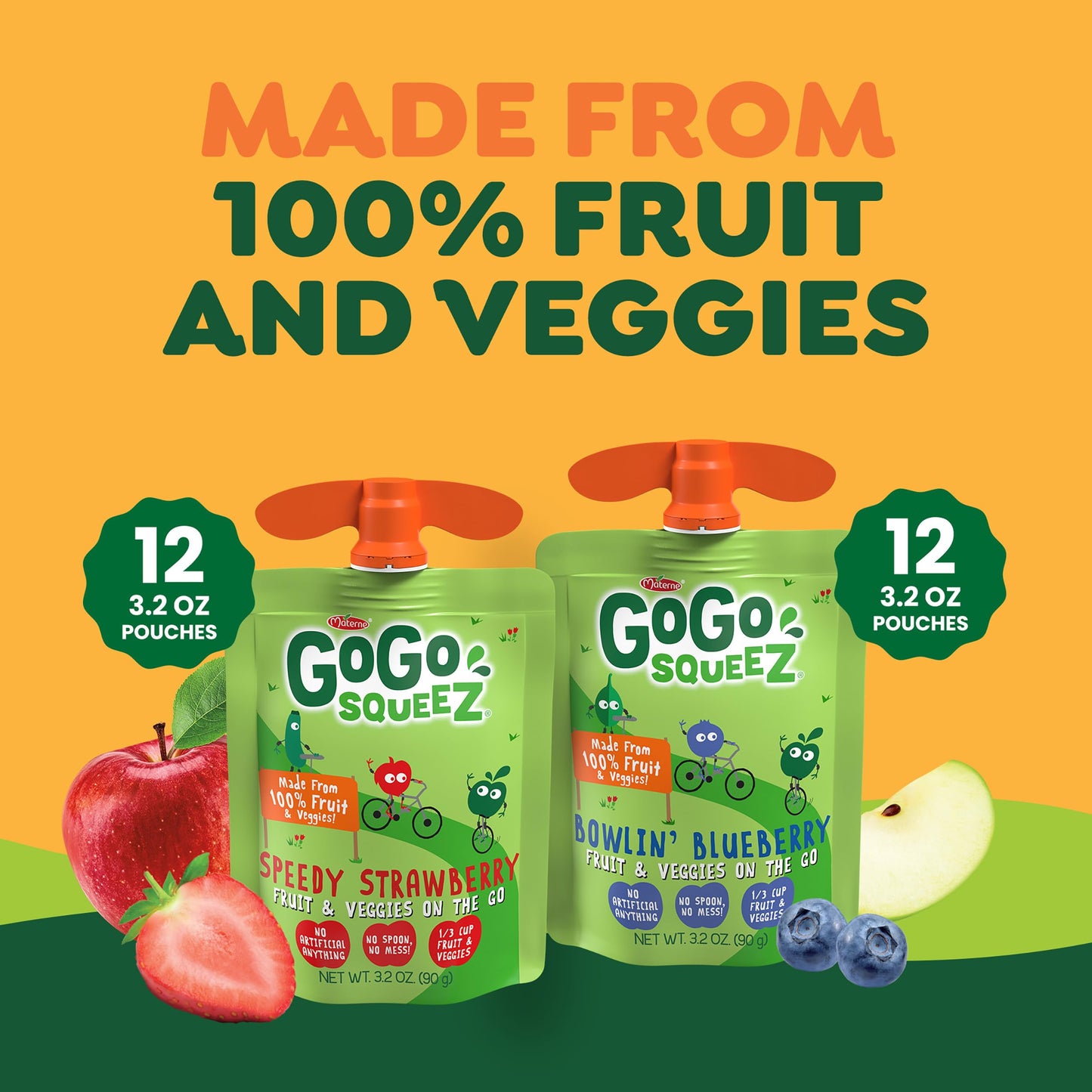 GoGo squeeZ No Sugar Added Fruit & veggieZ Applesauce and Puree Variety Pack, Jurassic Pear, Roarrrr Berry & Prehistoric Peach, 3.2 oz Pouches (Pack of 20), Fruit Snacks for Kids, Gluten Free, Nut Free, Recloseable Cap, BPA Free