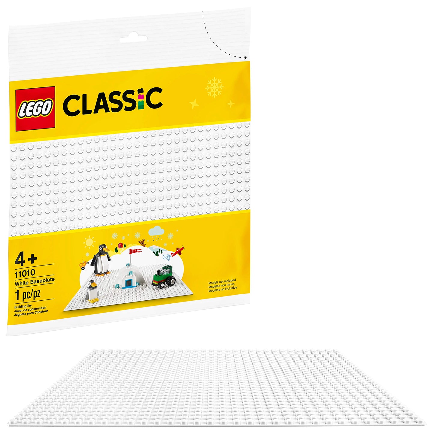 LEGO Classic White Baseplate, Square 32x32 Stud Foundation to Build, Play, and Display Brick Creations, Great for Snowy and Winter Landscapes, 11026