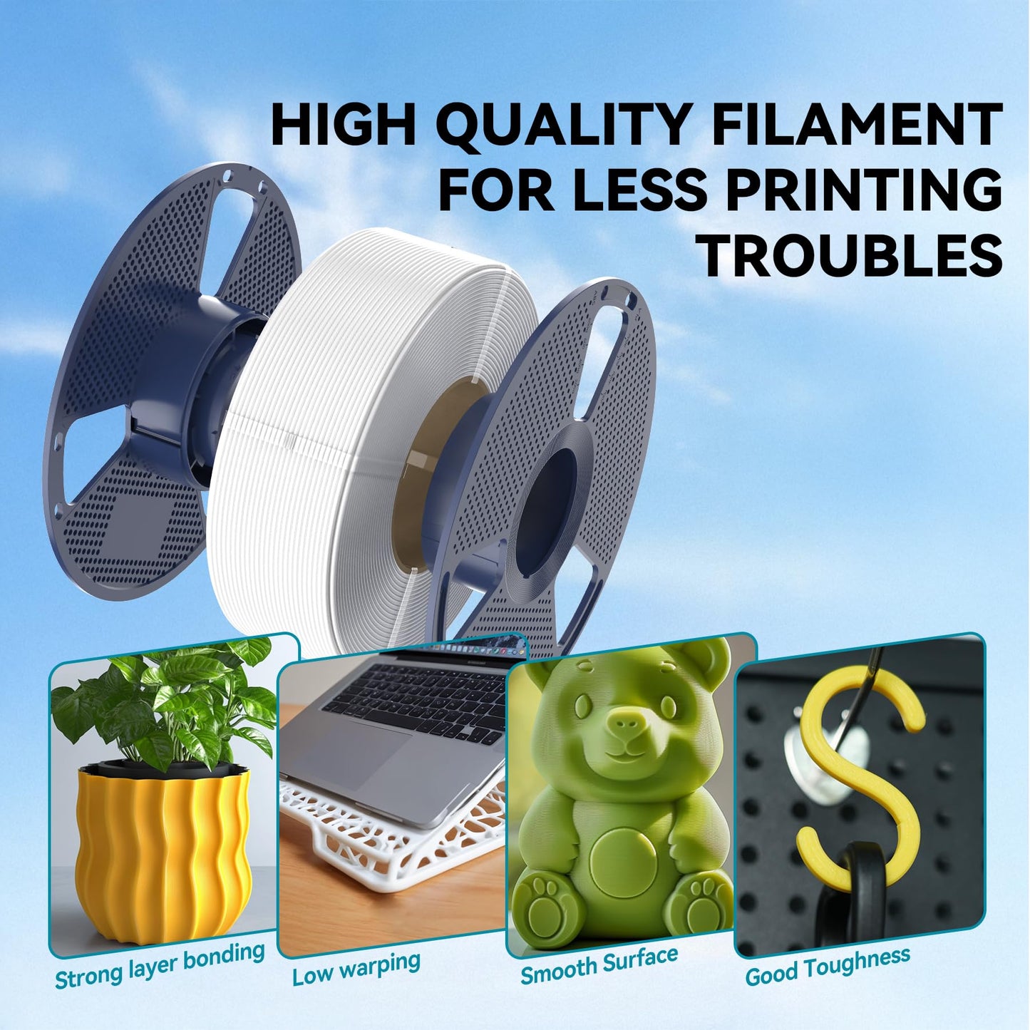 SUNLU PLA 3D Printer Filament PLA Filament 1.75mm, Neatly Wound 3D Printing Filament 1.75mm, Dimensional Accuracy +/- 0.02 mm, Fit Most FDM 3D Printers, 1kg Spool (2.2lbs), Black