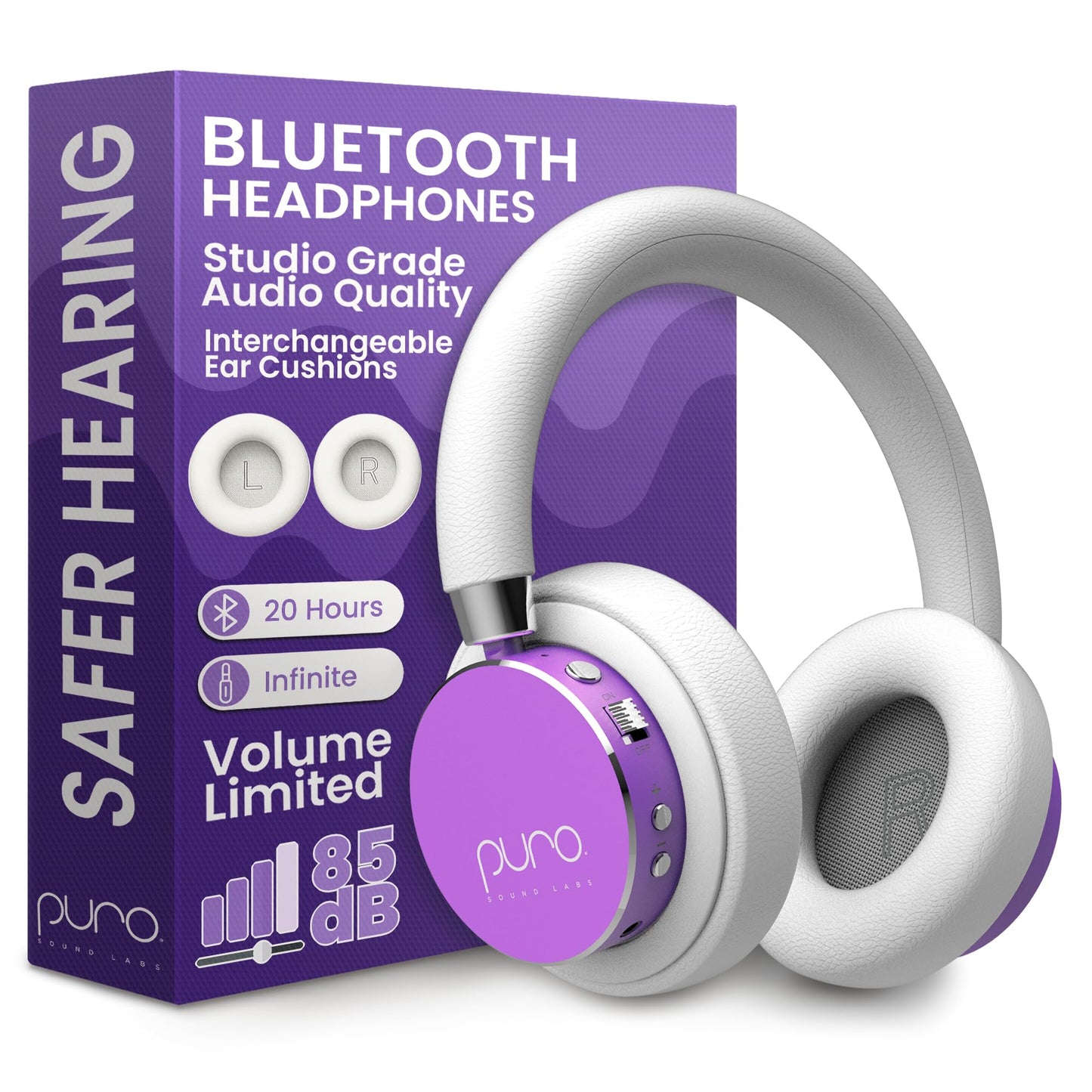Puro Sound Labs Kids Wireless Headphones – Volume-Limiting 85dB, Built-in Mic, Studio-Grade Sound, 20-Hour Battery Life, Comfortable & Easy to Connect Kids Bluetooth Headphones – BT2200 Plus, Purple