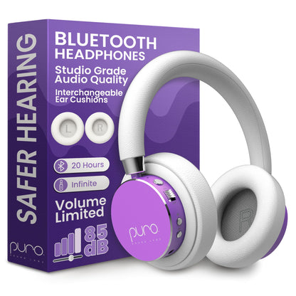 Puro Sound Labs Kids Wireless Headphones – Volume-Limiting 85dB, Built-in Mic, Studio-Grade Sound, 20-Hour Battery Life, Comfortable & Easy to Connect Kids Bluetooth Headphones – BT2200 Plus, Purple