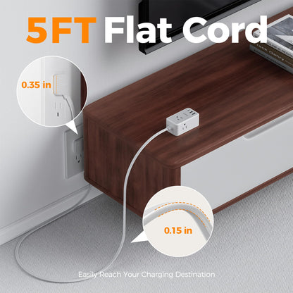 TESSAN Small Flat Plug Power Strip, Ultra Thin Extension Cord 5 ft, 3 AC Outlets with 3 USB Ports (1 USB C), Multiple Wall Outlet Extender for Cruise Travel Office School Dorm Room Essentials