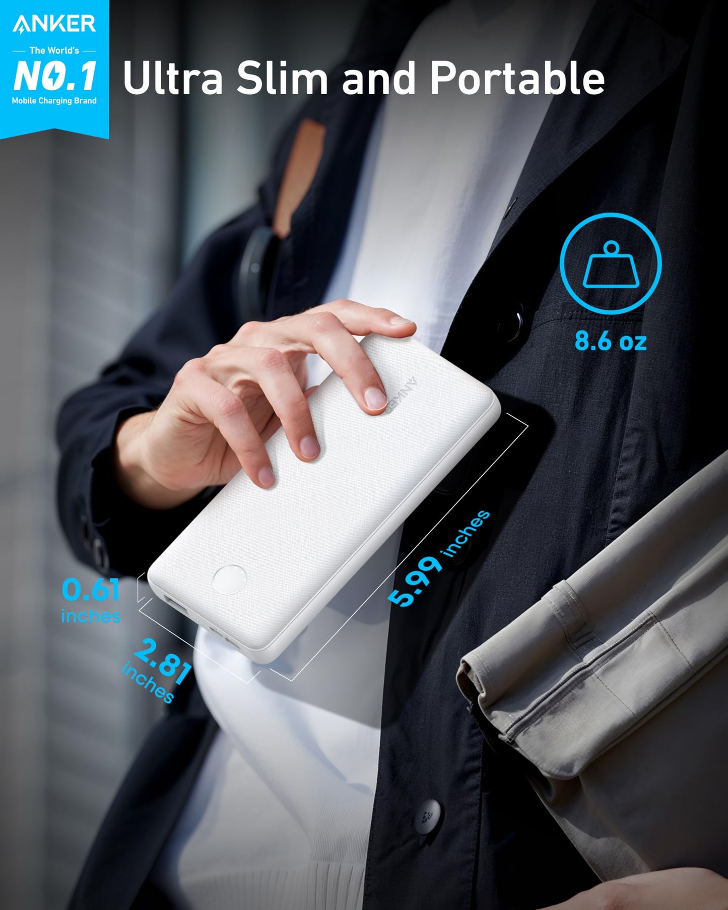 Anker Power Bank(PowerCore 10K), Compact Travel-Ready 10,000mAh Battery Pack with PowerIQ Charging Technology, 5V/3A High-Speed Charging for iPhone, iPad,and More (1, Black)