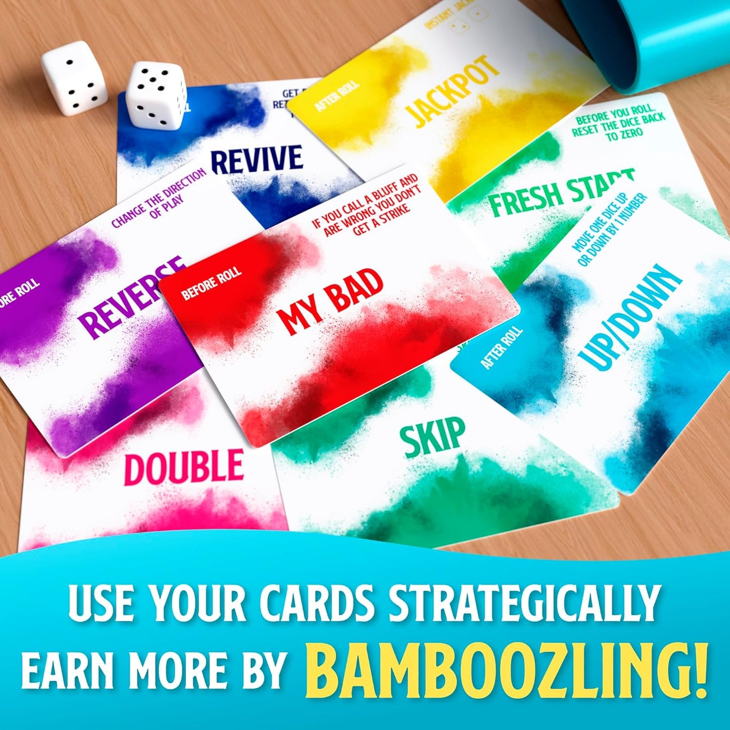 Blue Wasatch Games Bamboozled - A Hilariously Fun Bluffing Dice & Card Game, Family-Friendly Party Game for Kids, Teens & Adults, Ages 8+, Fast and Easy to Learn