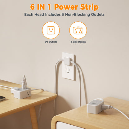 TESSAN Small Flat Plug Power Strip, Ultra Thin Extension Cord 5 ft, 3 AC Outlets with 3 USB Ports (1 USB C), Multiple Wall Outlet Extender for Cruise Travel Office School Dorm Room Essentials