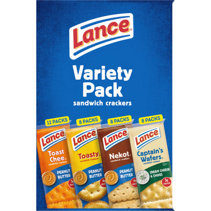 Lance Sandwich Crackers, Variety Pack, 3 Flavors, 20 Individually Wrapped Packs, 6 Sandwiches Each