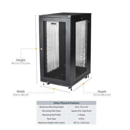 StarTech 18U Enterprise-Grade Server Rack Cabinet Kit, 19in Enclosed 4-Post Rack with Shelf and Cable Management, 29in (75cm) Mounting Depth, 992lb (450kg) Capacity