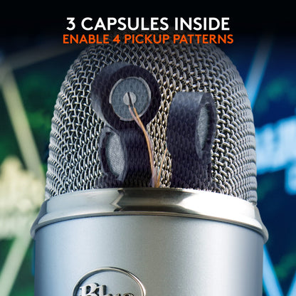 Logitech Creators Blue Yeti USB Microphone for PC, Mac, Gaming, Recording, Streaming, Podcasting, Studio and Computer Condenser Mic with Blue VO!CE effects, 4 Pickup Patterns, Plug and Play - Blackout