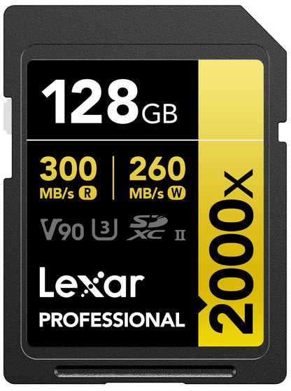 Lexar 256GB 2000x SD Memory Card, 300MB/s Read, 8K, V90, U3, UHS-II