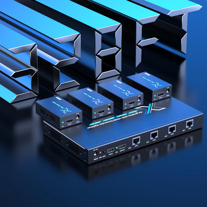 ALGOX 328ft/100m 4K@30Hz HDMI Extender Splitter 1 in 2 Out Over CAT6/6e/7(T-568B) Supports Loop Out, EDID Copy, HDR10, Dolby Vision, 3D Video, Plug and Play, Easy to Install