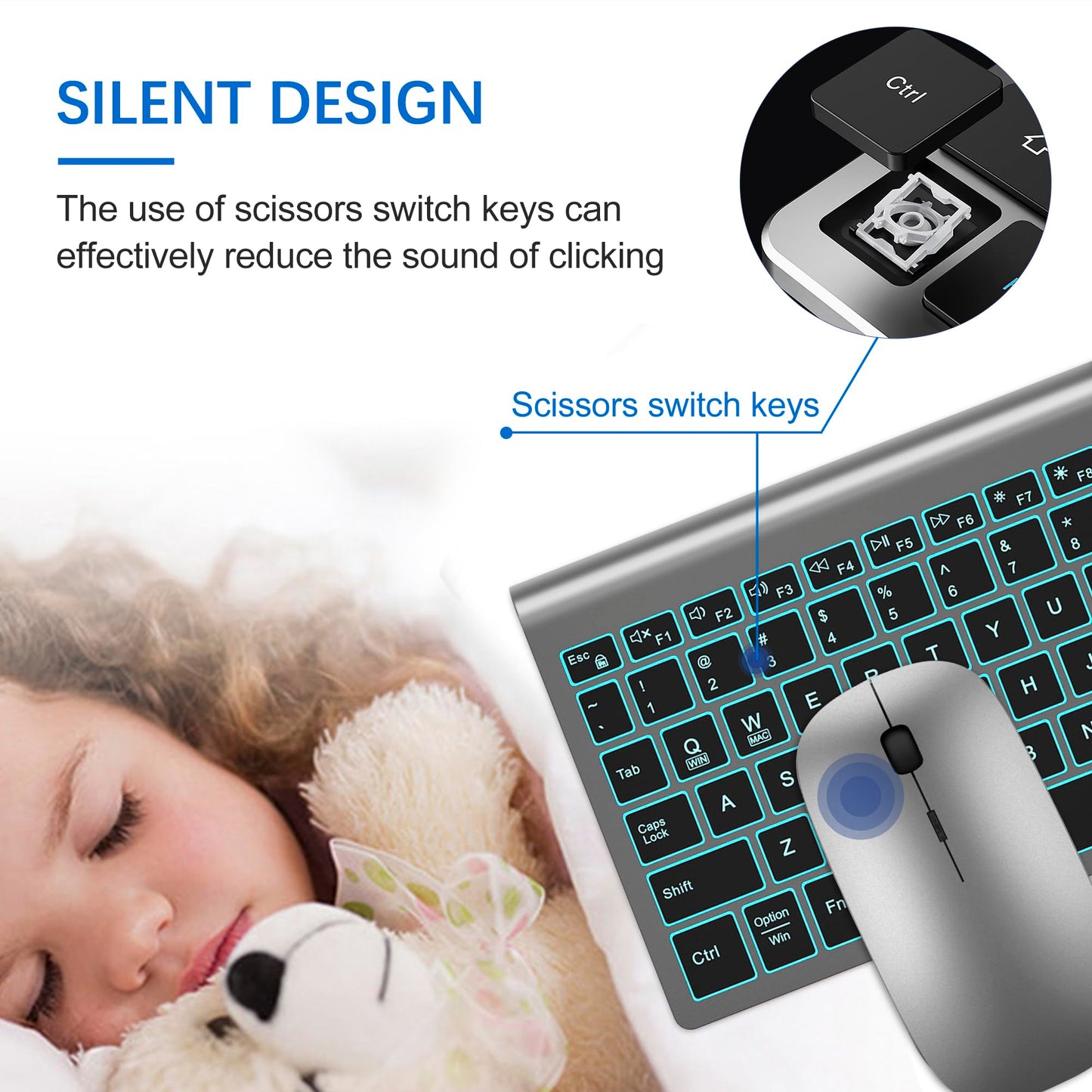TopMate Wireless Keyboard and Mouse Ultra Slim Combo, 2.4G Silent Compact USB 2400DPI Mouse and Scissor Switch Keyboard Set with Cover, Batteries Included, for PC/Laptop/Windows/Mac - White