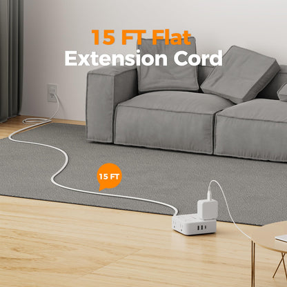 TESSAN Surge Protector Power Strip, 5 Ft Flat Plug Extension Cord with 3 USB (1 USB C) 8 Outlets, 1250W, 900J Protection, 3 Sided Outlet Extender with Power Switch for Office, Dorm Room, Grey