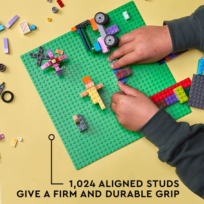 LEGO Classic Green Baseplate, Square 32x32 Stud Foundation to Build, Play, and Display Brick Creations, Great for Grassy Nature Landscapes, 11023,4+ Years