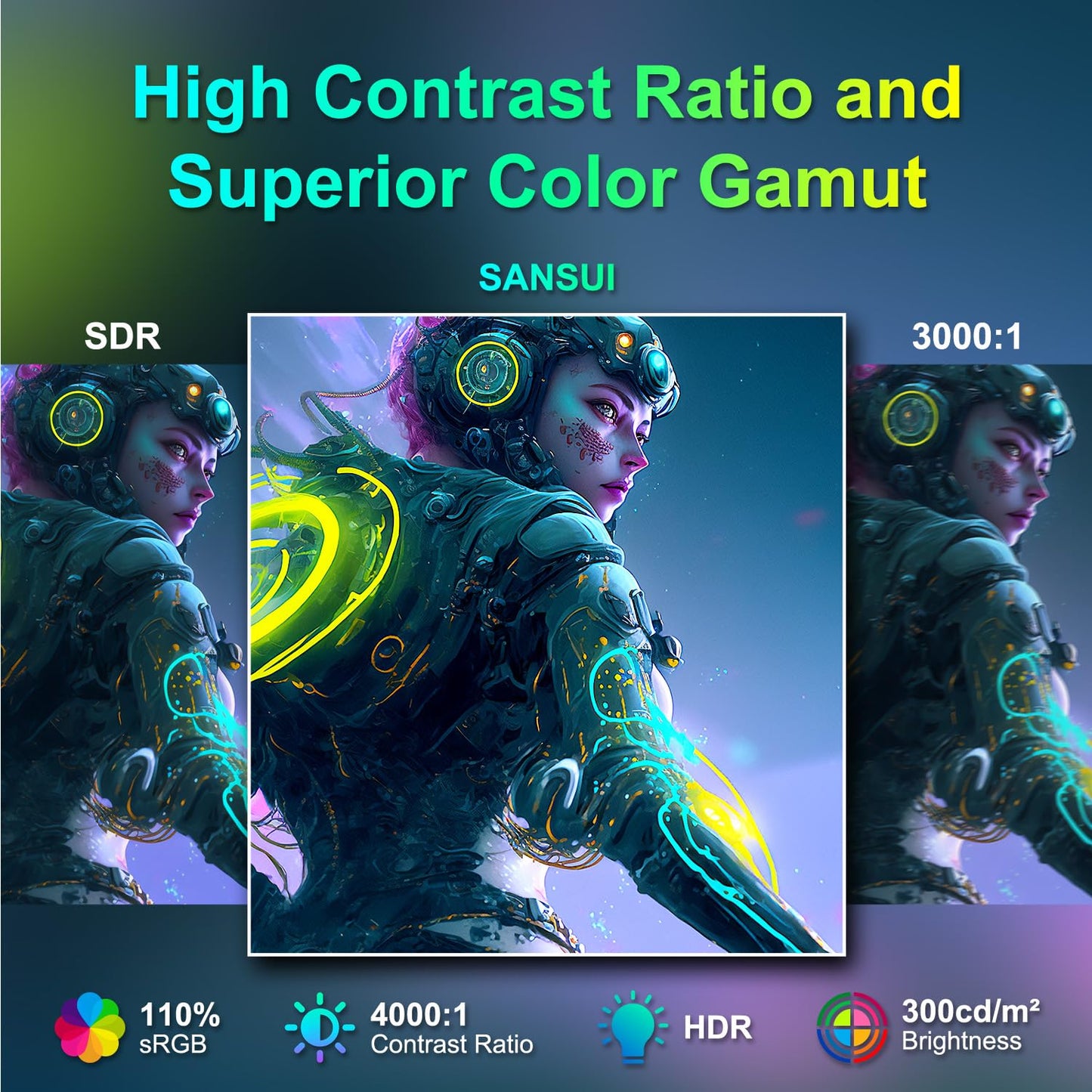 SANSUI 34-Inch Curved Gaming Monitor UWQHD 3440 x 1440P Up to 200Hz 165Hz Curved 1500R - PIP/PBP, OD 1ms, HDR, 300nits, sRGB 130%, DCI-P3 97%,AI Crosshair,HDMI2.1x2,DP1.4(Cable Included)