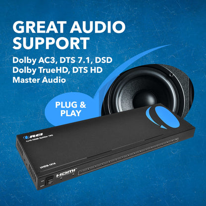 OREI UltraHD 4K @ 60 Hz 1 x 2 HDMI Splitter 1 in 2 Out (2 Port) 4:4:4 8-bit - Does Not Bypass HDCP, 18 Gbps, 4K HDMI Splitter