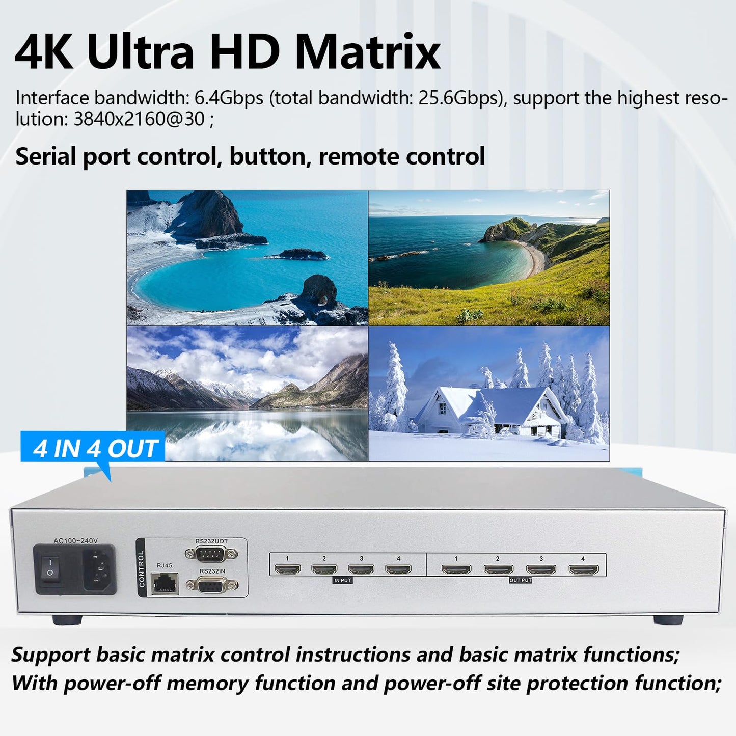 ICUIXIAN 16x16 HDMI Matrix Switch 4K@30Hz with Web GUI+LAN Port+Rs232 Control, Rack Mount HDMI Matrix 16x16 Support EDID, HDCP, Backlit Button, LED Screen Display (16 hdmi switcher 1x16 Splitter)