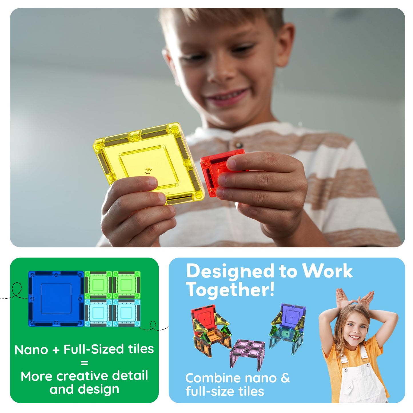 PicassoTiles 60 Piece Set 60pcs Magnet Building Tiles Clear Magnetic 3D Blocks Construction Playboards - Creativity Beyond Imagination, Inspirational, Recreational, Educational, Conventional