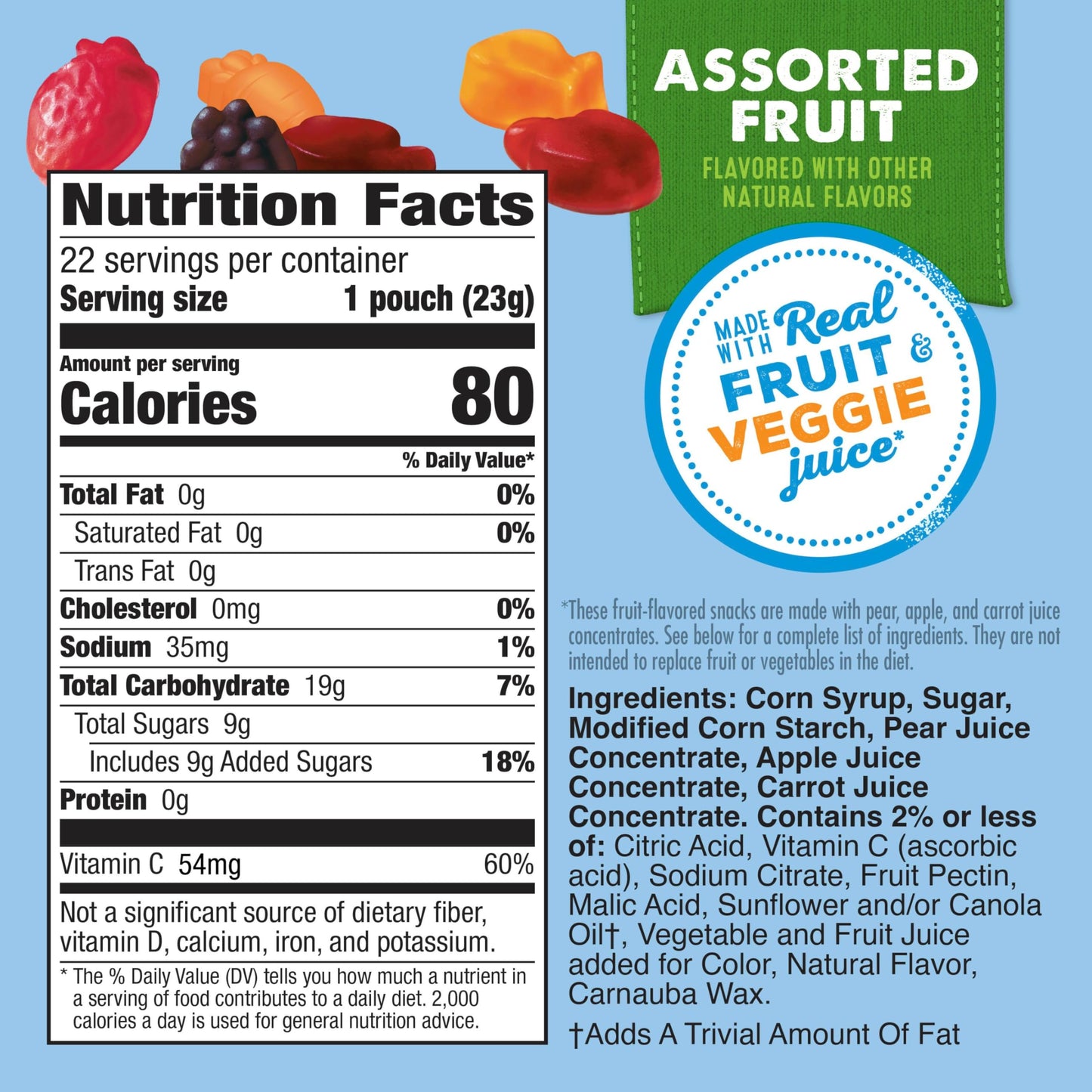 Mott's Fruit Flavored Snacks, Assorted Fruit, Gluten Free Snack, Value Pack, 22 Pouches, 17.6 oz (Pack of 6)