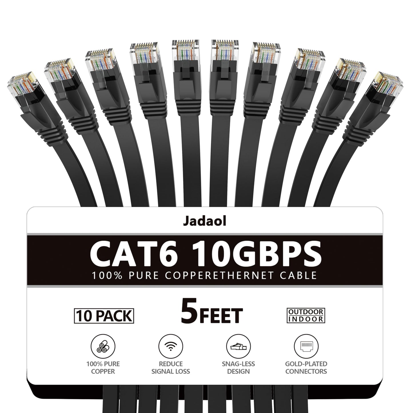 Jadaol Cat 6 Ethernet Cable 50 ft, 10Gbps Support Cat8 Cat7 Network, Flat RJ45 LAN Patch Cable, High-Speed Wired Internet Cable for Router, Modem, Switch, Gaming Consoles, PC, Streaming Devices, White