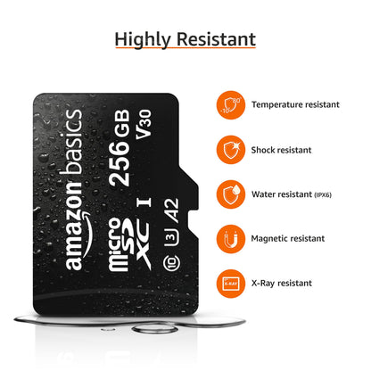 Amazon Basics microSDXC Memory Card with Full Size Adapter, A2, U3, Read Speed up to 100 MB/s, 64GB, Black (2pack)