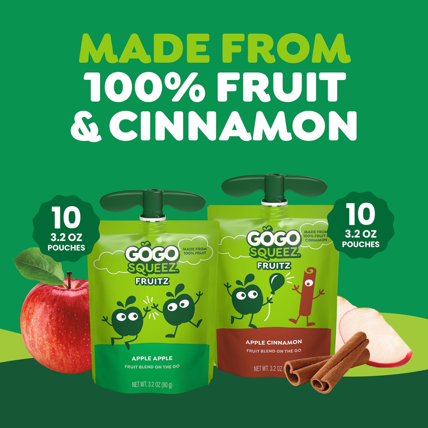 GoGo squeeZ No Sugar Added Applesauce and Fruit Puree Variety Pack, Apple, Mango & Banana, 3.2 oz Pouches (Pack of 20), Fruit Snacks for Kids, Gluten Free, Nut Free, Recloseable Cap, BPA Free