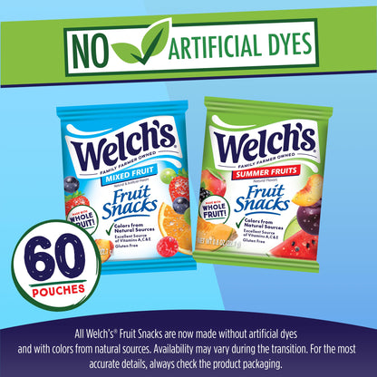 Welch's Fruit Snacks, Mixed Fruit & Summer Fruits Snack Box, Gluten Free, 0.8oz Snack Packs (Pack of 60)