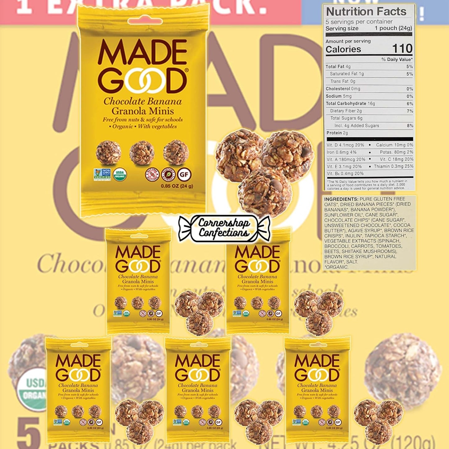 MadeGood Granola Minis 15 Pack Variety Pack - 3 Flavors Included - 5 Packs of Each Flavor - Chocolate Banana, Strawberry, Chocolate Chip - Tasty On-The-Go Snack in Cornershop Confections Pack