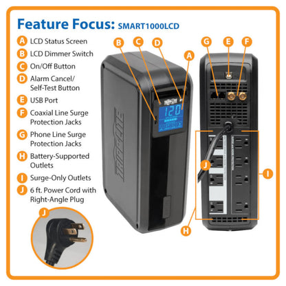 Tripp Lite SMART1500LCD 1500VA Rack Mount UPS Battery Backup, 900W, 8 Outlets, PWM Sine Wave, Short Depth 2U Rackmount UPS, AVR, LCD Screen