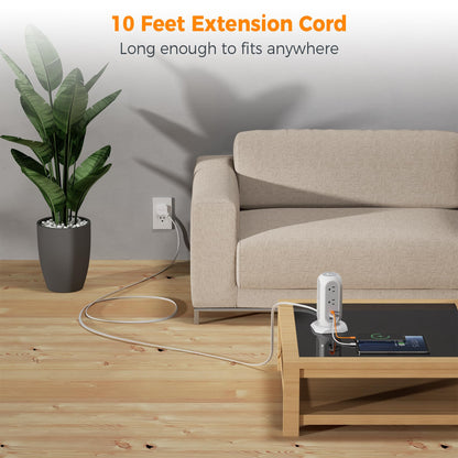 Tower Power Strip Flat Plug with 11 Outlets 3 USB (1 USB C), TESSAN Surge Protector Tower 1625W/13A,1050J Protection, 6 Feet Extension Cord with Multiple Outlets, Office Desk Supplies, Dorm Essentials