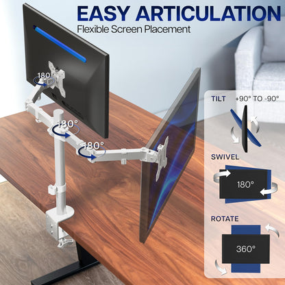 VIVO Dual Monitor Desk Mount, Holds 2 Computer Screens up to 30 inches and 22lbs Each, Heavy Duty Fully Adjustable Steel Stand with C-Clamp and Grommet, Black, STAND-V002
