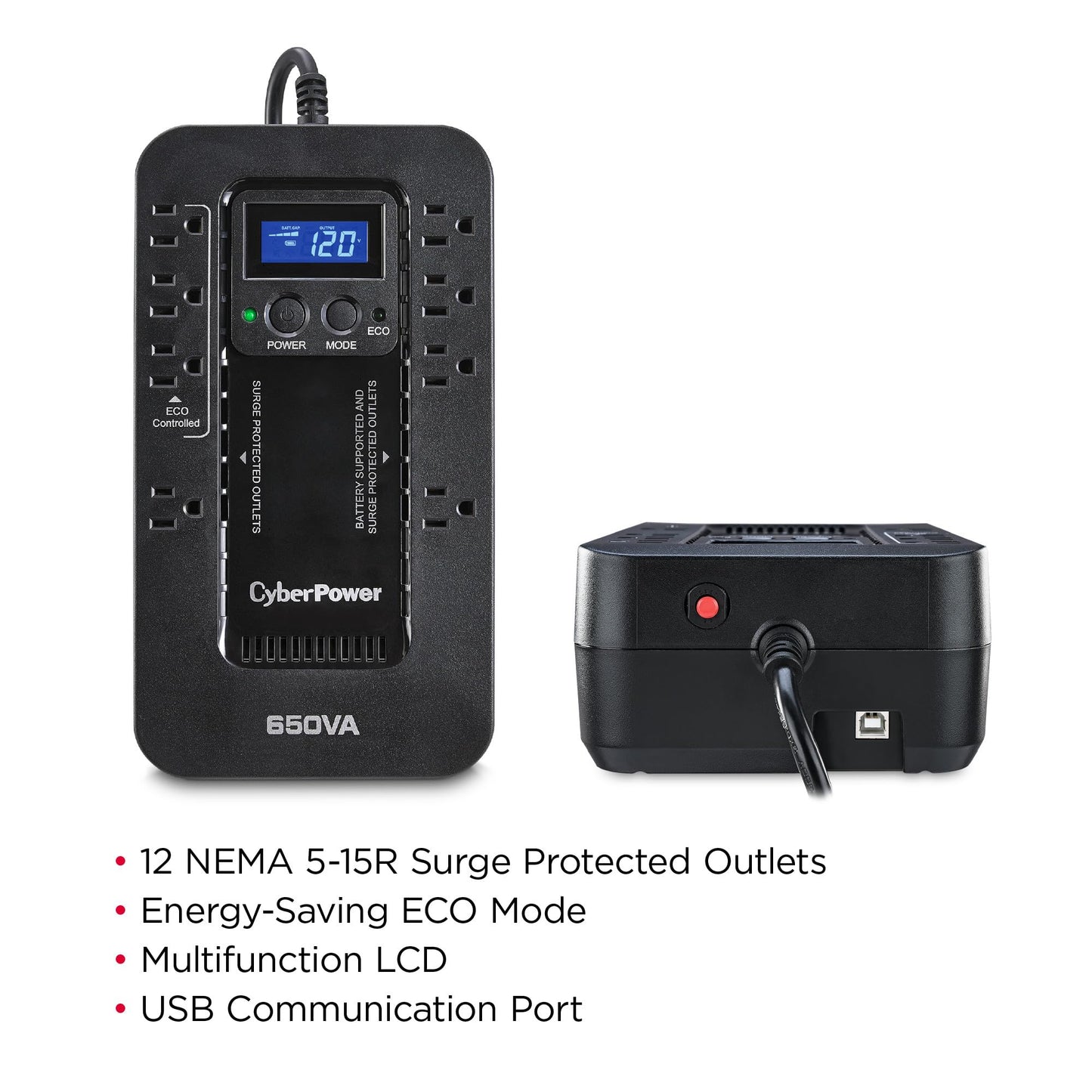 CyberPower EC850LCD Ecologic UPS Battery Backup and Surge Protector, 850VA/510W, 12 Outlets, ECO Mode, Compact, UL Certified