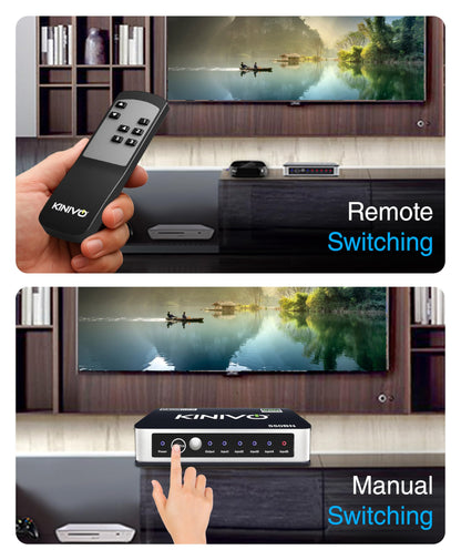 Kinivo HDMI Switch 5 in 1 Out 4K 60Hz (HDR 10, High Speed 18Gbps, IR Remote, HDCP2.2, Dolby Vision, VRR) - 550BN Switcher Compatible with Roku, PS5, Xbox, Apple TV, Nintendo Switch 2, Cable Box