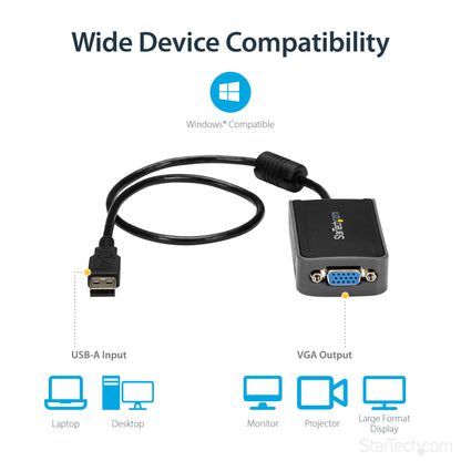 StarTech.com USB 2.0 to VGA Adapter, USB to VGA Monitor Converter for Windows, 1080p , TAA (no support for macOS/ChromeOS/Linux)