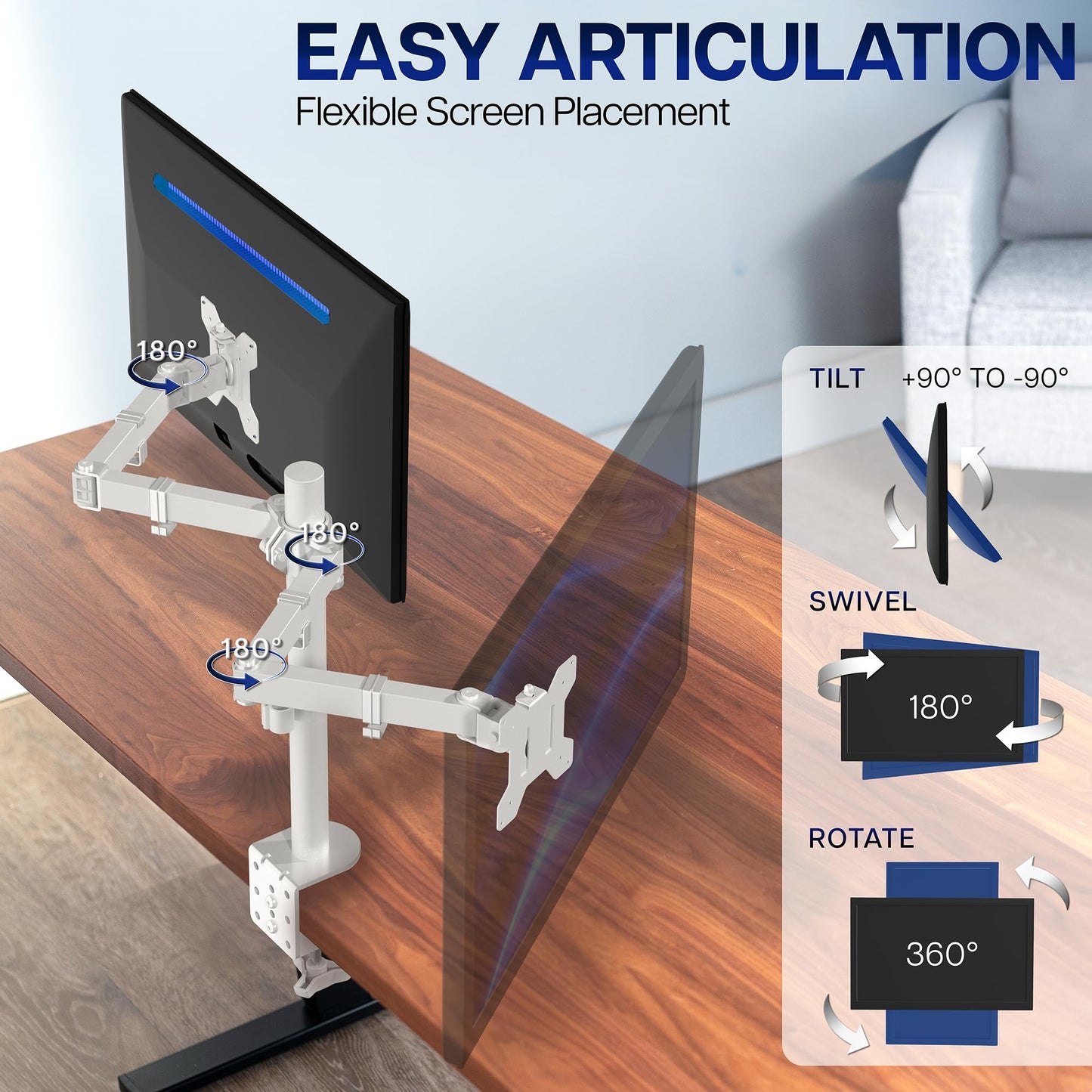 VIVO Dual Monitor Desk Mount, Holds 2 Computer Screens up to 30 inches and 22lbs Each, Heavy Duty Fully Adjustable Steel Stand with C-Clamp and Grommet, Black, STAND-V002