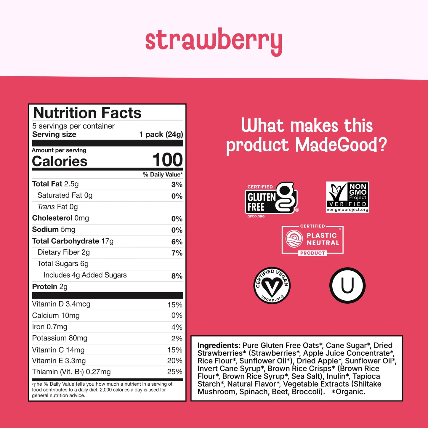 MadeGood Organic Granola Minis 24-Bag Organic Snack Variety Pack, Gluten Free Mon GMO Vegan Nut Free Individually Wrapped Snack Packs