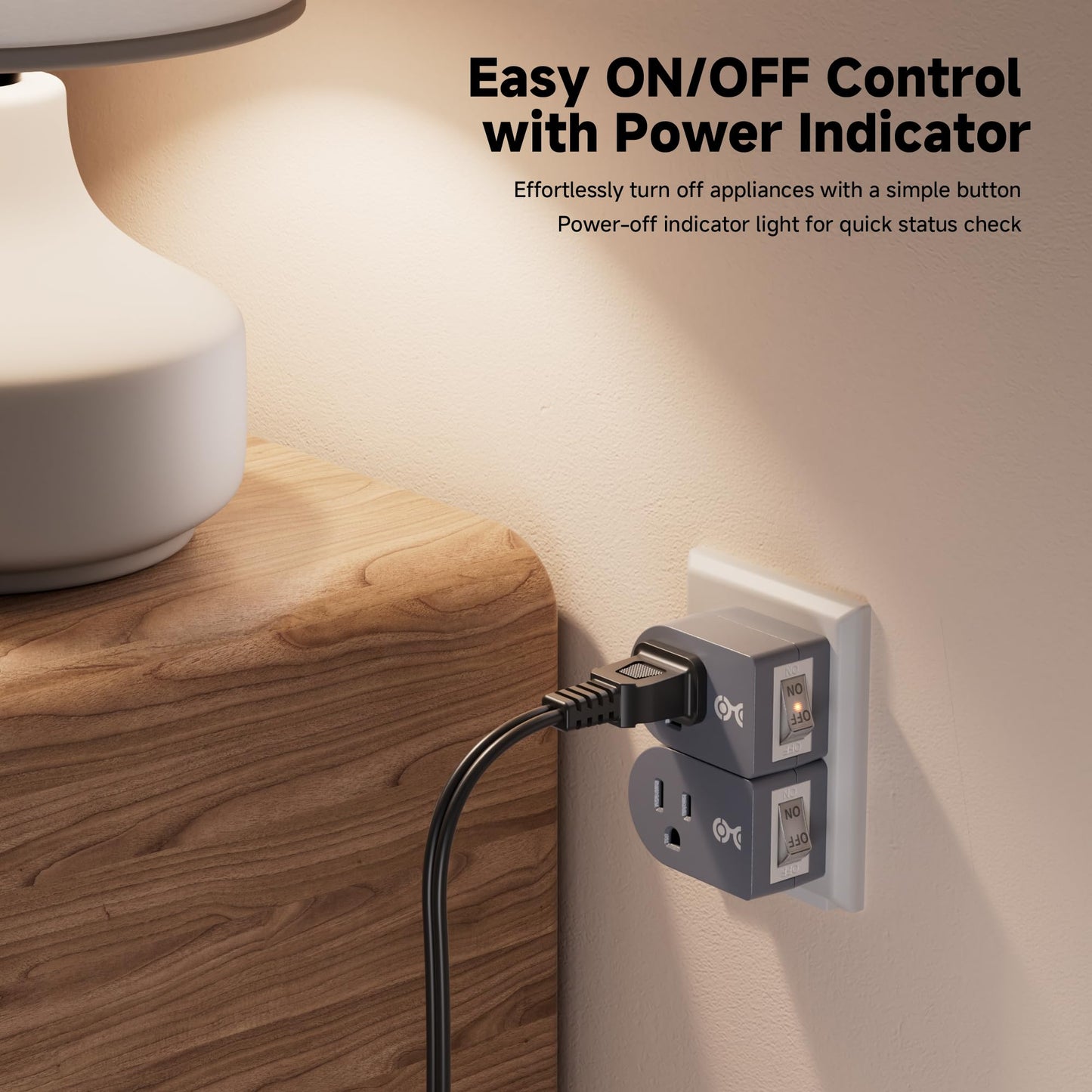 [ETL Listed] Cable Matters 3-Pack Grounded Outlet Switch with On Off, Plug Switch On Off, Single Outlet Adapter, Black