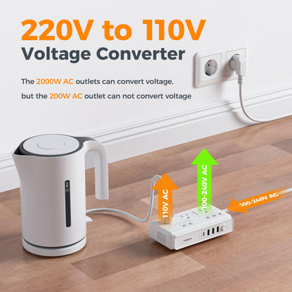 TESSAN Voltage Converter US to Europe, 220 to 110 Voltage Converter, Universal Travel Adapter with 4 USB Ports (1 USB C), 3 AC and EU UK AU IT in ZA Plug Power Adapter, Step Down Transformer, 4 FT