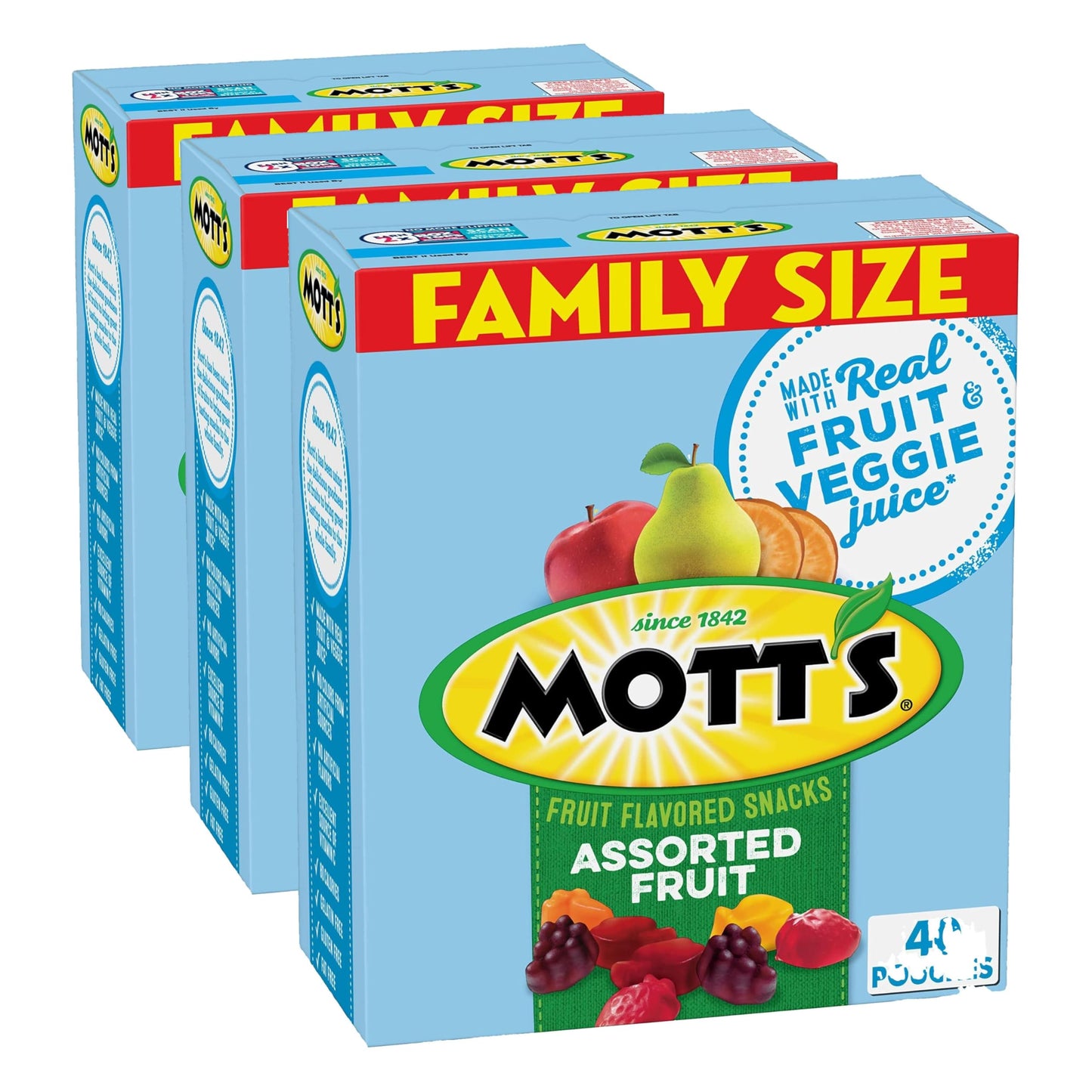 Mott's Fruit Flavored Snacks, Assorted Fruit, Gluten Free Snack, Value Pack, 22 Pouches, 17.6 oz (Pack of 6)